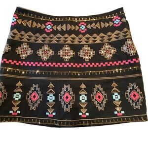 Verty Black Embellished Skirt with Metallic, Pink and Aqua Womens Medium